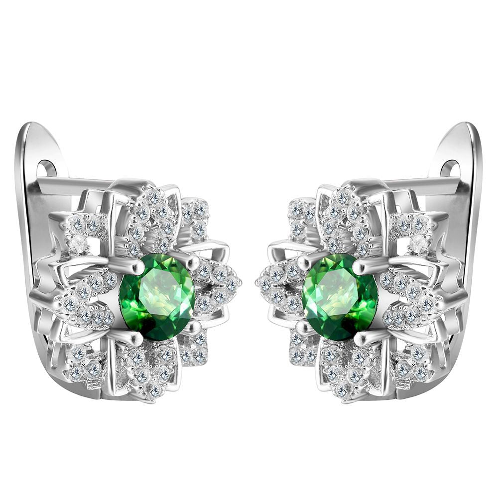 Green CZ Starflower Cross Leverback Earrings