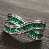 Emerald-Green Channel CZ Crossover Ring