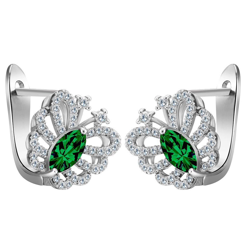 Green Marquise CZ Fleur Filigree Leverback Earrings