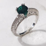 Emerald-Green Round CZ Pavé Shoulder Ring