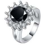 Black Round CZ Starburst Halo Jewelry Set