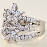 Marquise CZ Double Flower Three-Row Ring