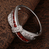 Garnet-Red Channel CZ Crisscross Bow Ring