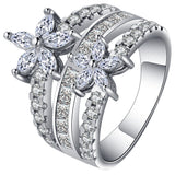 Marquise CZ Double Flower Three-Row Ring