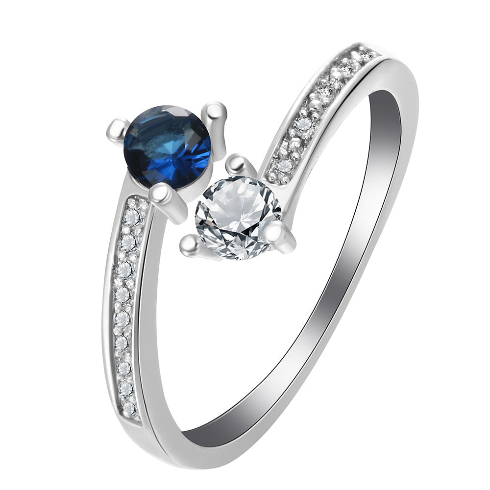 Sapphire-Blue CZ Toi Et Moi Ring