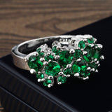 Emerald-Green Round CZ Cascade Cluster Ring