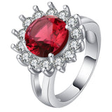 Ruby-Red Sunburst Halo Jewelry Set