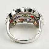 Multicolor Oval CZ Triple-Row Cluster Ring