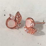 Pink Stone Rose Gold Leaf Studs