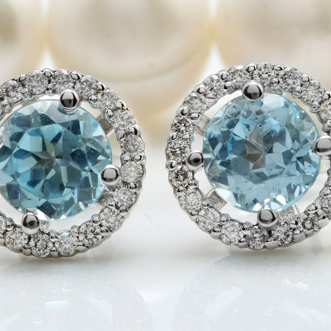 Aqua Round CZ Halo Stud Earrings