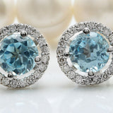 Aqua Round CZ Halo Stud Earrings
