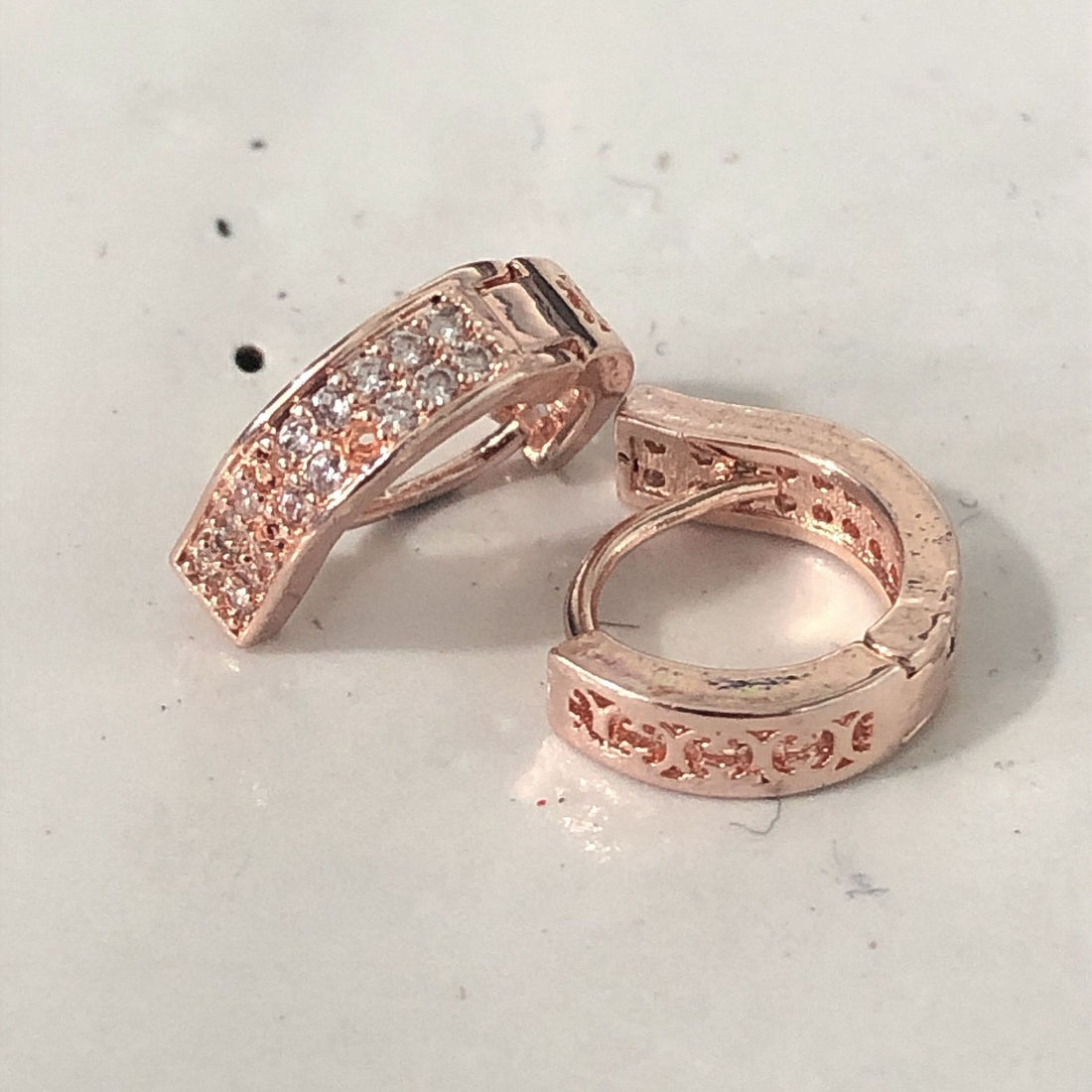 Rose Gold Double-Row Pavé Huggie Hoop Earrings