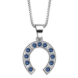 Sapphire-Blue CZ Horseshoe Pendant Necklace
