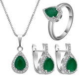Emerald-Green Pear CZ Halo Jewelry Set