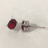Ruby-Red Oval CZ Solitaire Stud Earrings