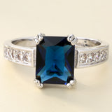 Sapphire-Blue Emerald-Cut CZ Pave Shank Ring