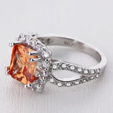 Orange Cushion CZ Halo Split-Shank Ring