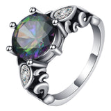Rainbow Mystic Round CZ Antique Scroll Ring