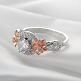 Round CZ Two-Tone Flower Side Ring