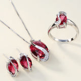 Ruby-Red Oval CZ Swirl Jewelry Set