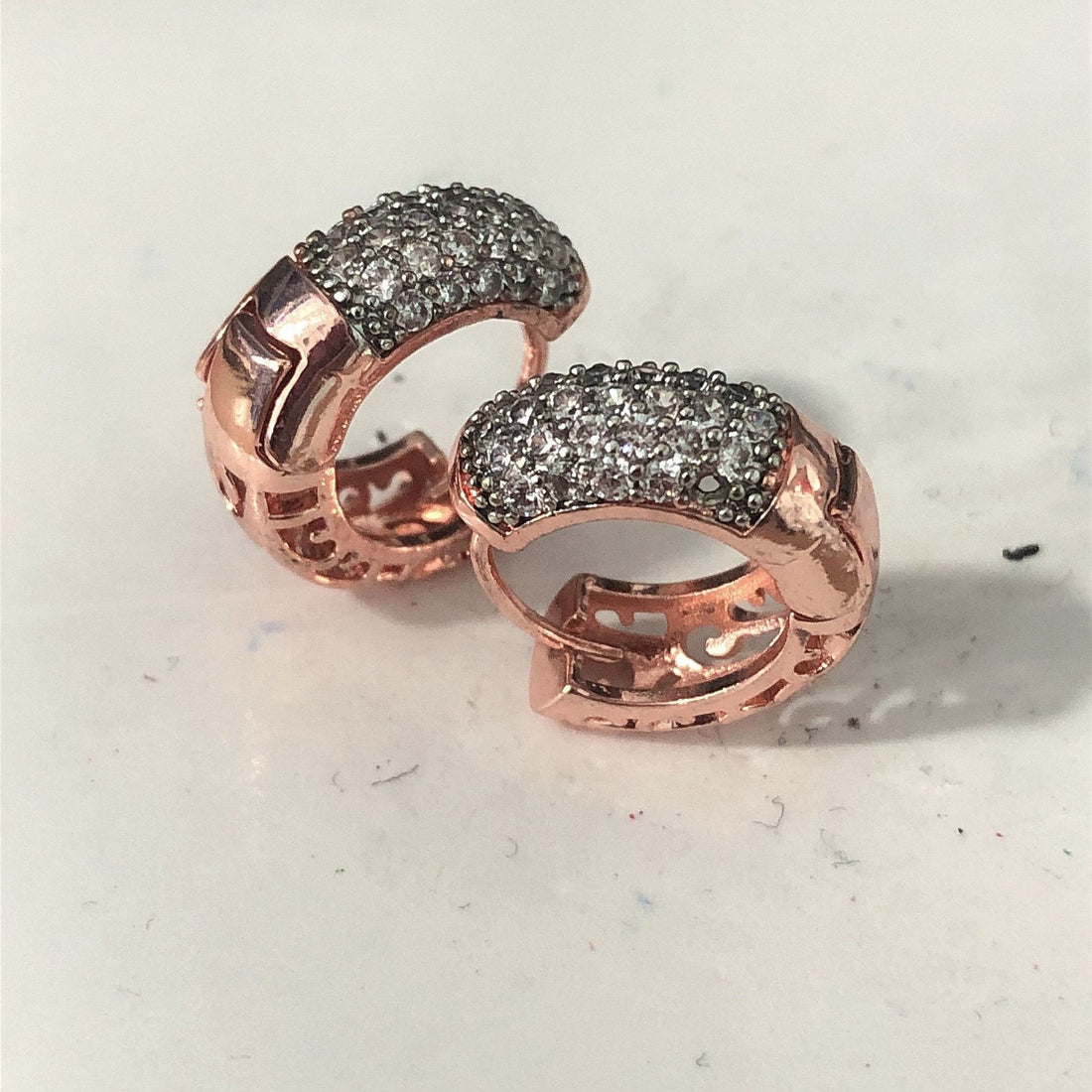Rose Gold Pavé CZ Wide Huggie Earrings