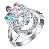 Greek Key Circle Pastel CZ Ring