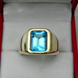 Aqua Emerald-Cut CZ Men's Signet Ring