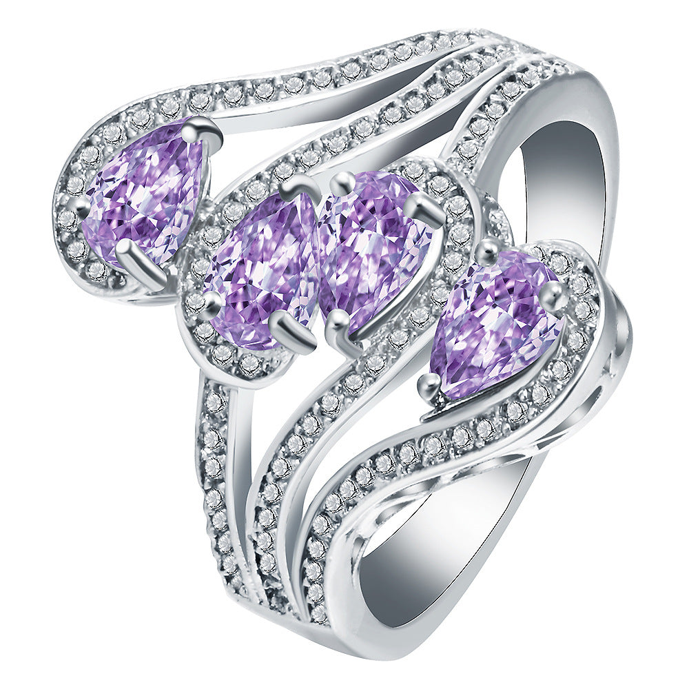 Purple Marquise CZ Four-Stone Wave Ring