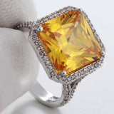 Yellow Cushion CZ Halo Statement Ring