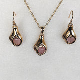Gold Tulip Pink Stone Necklace and Earrings Set