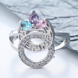 Greek Key Circle Pastel CZ Ring