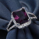 Purple Emerald-Cut CZ Halo Split Shank Ring