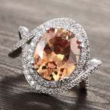Champagne Oval CZ Halo Lattice Ring