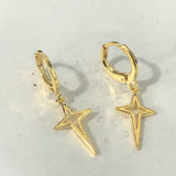 Silver Open Star Cross Huggie Drop Earrings