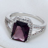 Purple Emerald-Cut CZ Halo Split Shank Ring