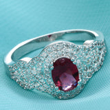 Ruby-Red Oval CZ Halo Woven Ring