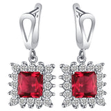 Ruby-Red Princess CZ Starburst Halo Jewelry Set