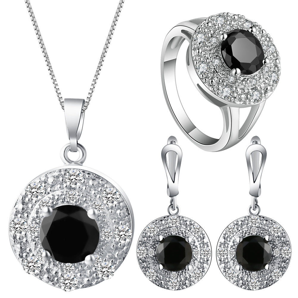 Black Round CZ Disc Halo Jewelry Set