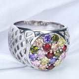 Multicolor CZ Cluster Openwork Dome Ring