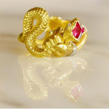 Coiled Snake Ruby-Red CZ Ring