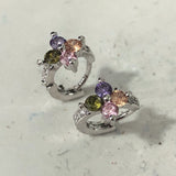Multicolor CZ Trillion Cluster Huggie Earrings
