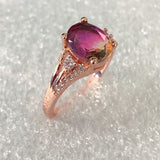 Pink-Yellow Oval CZ Solitaire Ring