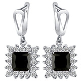 Black Square CZ Starburst Halo Jewelry Set