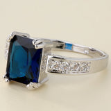 Sapphire-Blue Emerald-Cut CZ Pave Shank Ring