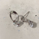 Clear CZ Solitaire Loop Stud Earrings