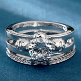 Round CZ Solitaire Three-Band Bridal Ring Set