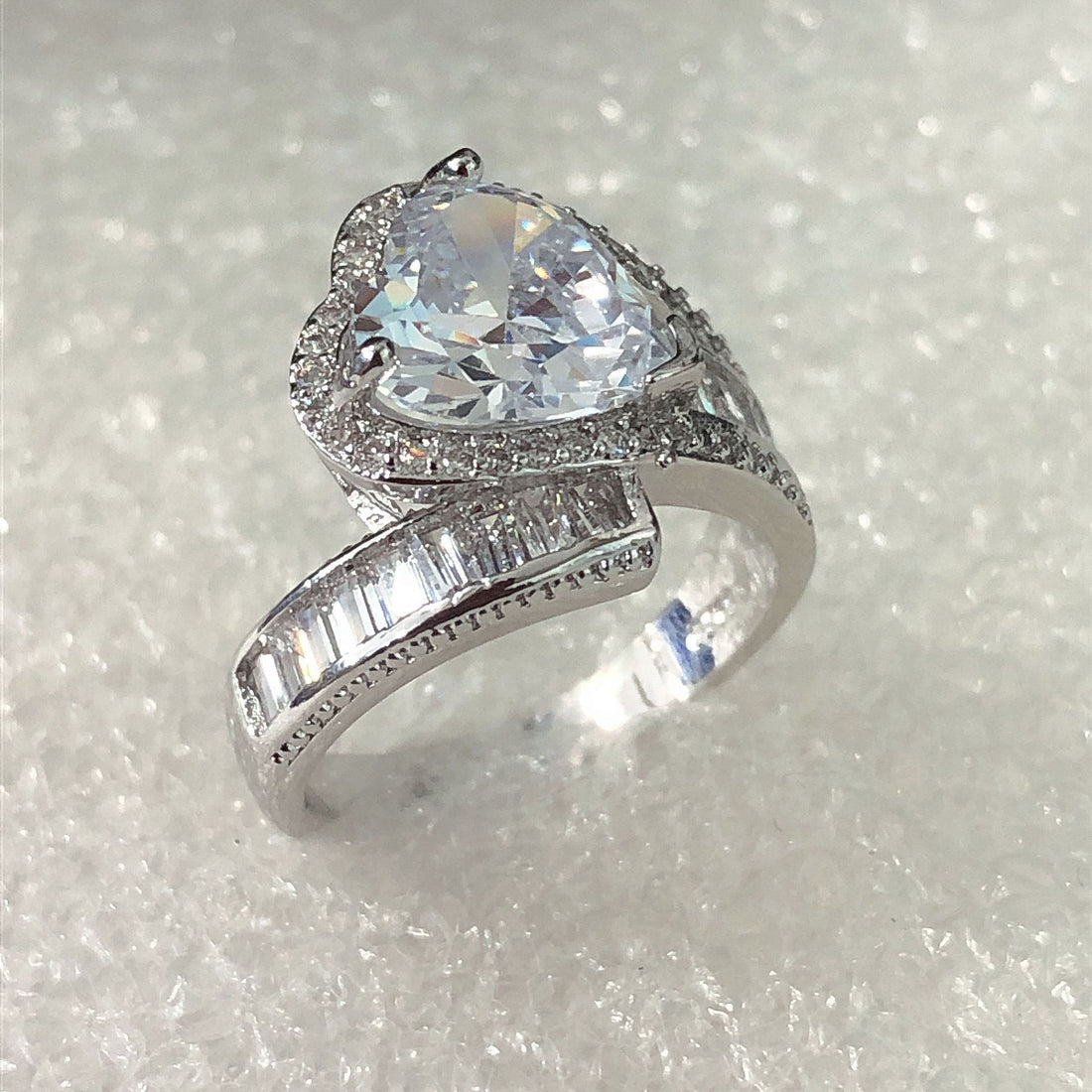 Pear CZ Bypass Ring with Baguette Shoulder