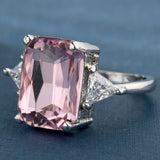 Pink Cushion CZ Trillion Side Stone Ring