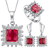 Ruby-Red Princess CZ Starburst Halo Jewelry Set