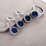 Sapphire-Blue Round CZ Halo Jewelry Set